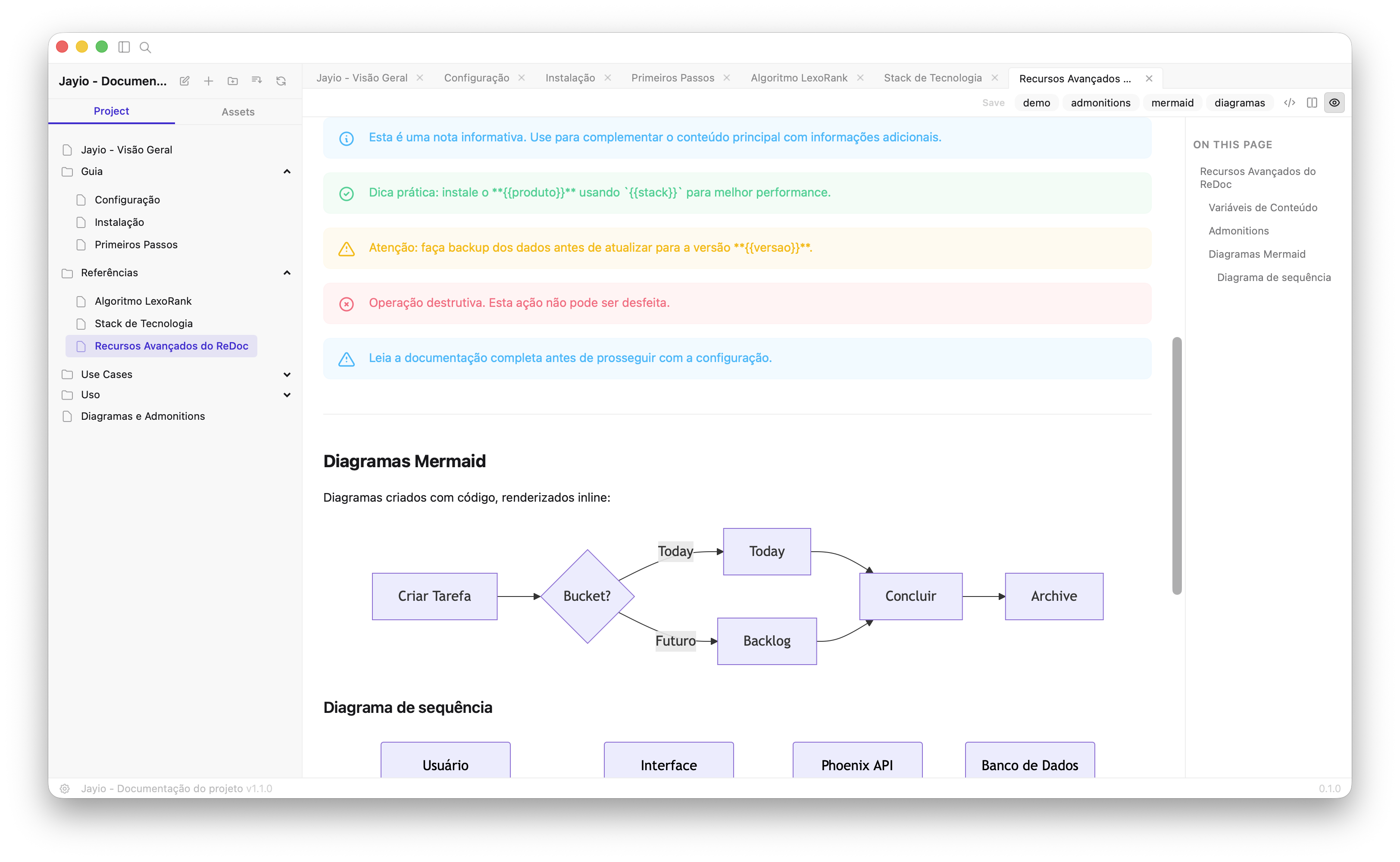 ReDoc - Admonitions e diagramas Mermaid